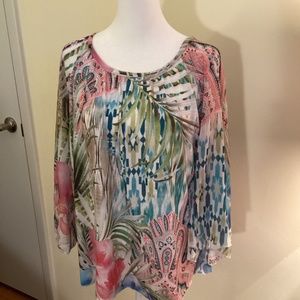 Chico’s tropical print blouse, size 3 petite